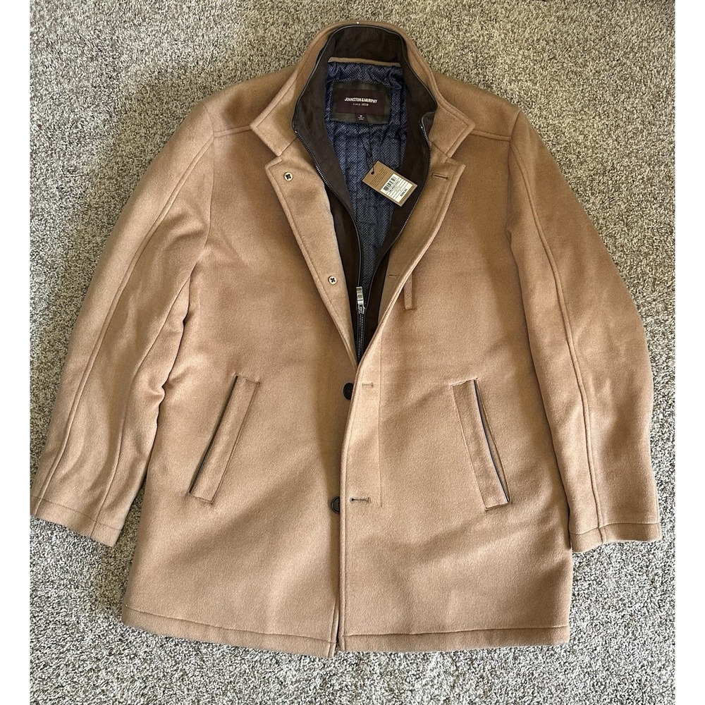 Johnston & Murphy Men's Wool Coat Camel Size M NWT Removable Zip Bib $289
